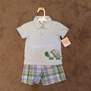 NWT Carter’s Blue Turtle Top & Plaid Shorts Outfit